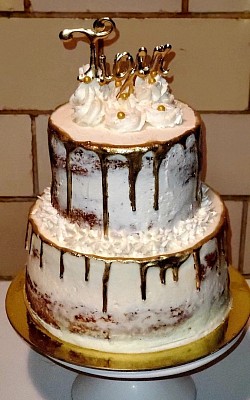 Vegan Two tier white and gold naked cake